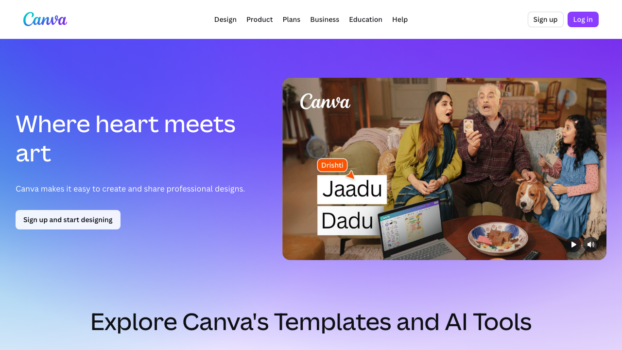 Canva homepage